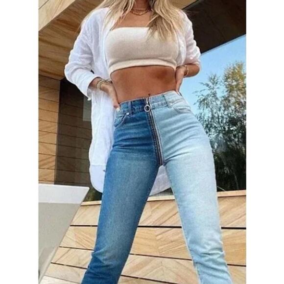 Revice Yin Yang Crop Two Tone High Rise Denim Jeans in Tokyo Wash - Picture 14 of 16